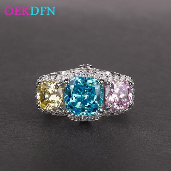 

cluster rings oekdfn vintage 100% 925 sterling silver aquamarine sapphire citrine diamonds gemstone wedding women men ring fine jewelry, Golden;silver