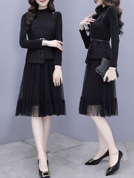 

casual dresses dress two piece with straps for women in autumn q5yf, Black;gray