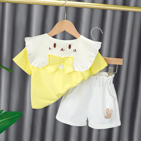 

summer baby girl clothes born set cute infant girls short sleeve pullover shorts two piece suit korean cotton outfit clothing sets, White