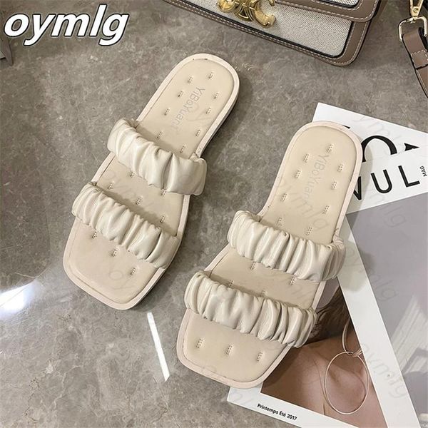 

thick bottom flat sandals 2021 summer square head color open toe slippers female zapatillas mujer casa sapato feminino, Black