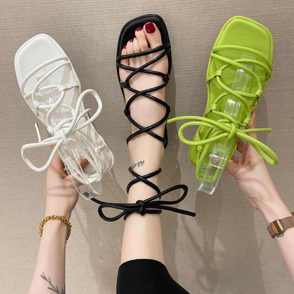 

sandals gladiator women lace-up narrow band lady shoes cross-strap fashion flat solid casual roman shoe sandalias mujer, Black