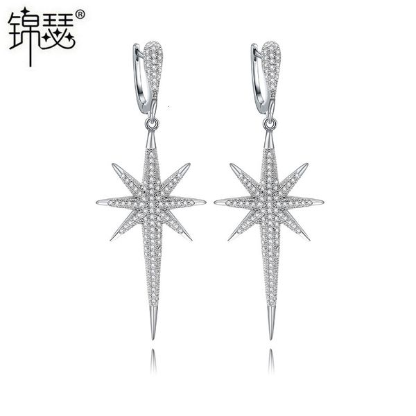 

jewelry charm stud shijun ear clip earrings steel needle earrings simple long copper inlaid 3a zircon, Golden