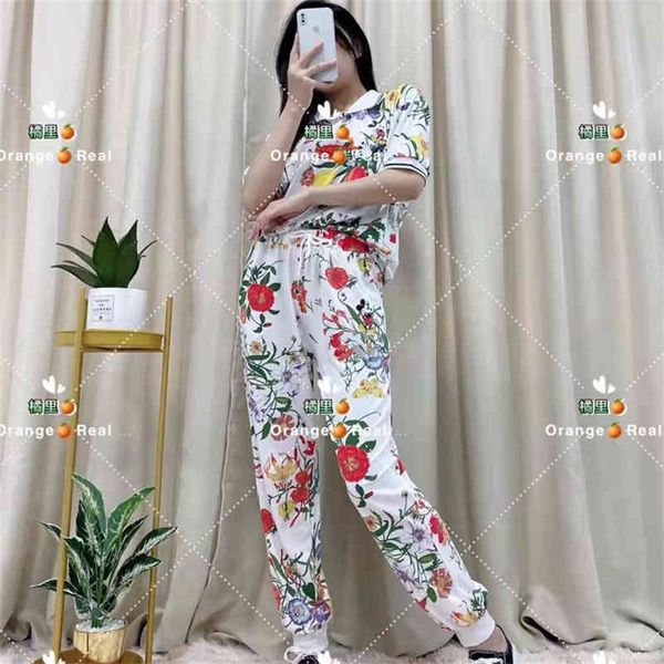 

2022 spring new sports suit women's short sleeve polo collar t-shirt casual pants fashion brand two-piece set, White;black