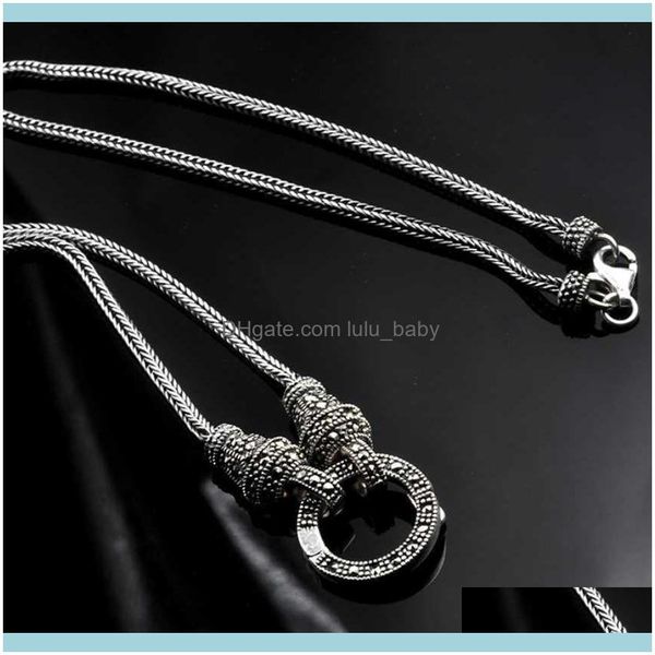 

necklaces & pendants jewelryreal long chain retro women s925 sterling marcasite stone pendant thai sier necklace jewelry drop delivery 2021, Silver