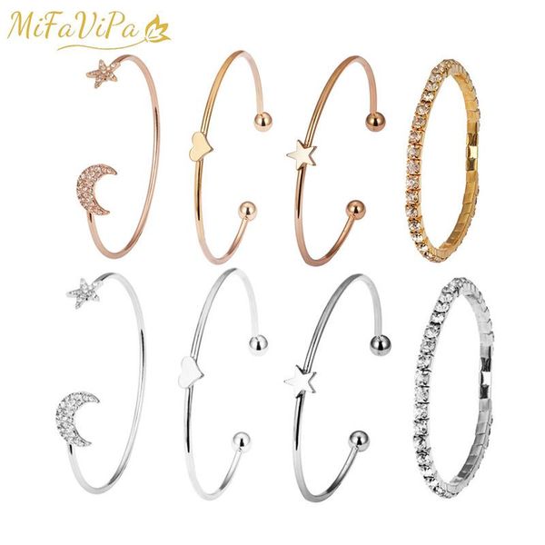 

charm bracelets 10 sets mifavipa bohemian bracelet set for women star moon heart crystal zinc alloy pulseira chains bangle pulsera jewelry, Golden;silver