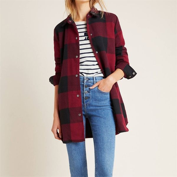 

women autumn jackets basic plaid single-breasted frayed coat turn-down collar plus size outerwear xqj9214 0.6kg 210422, Black;brown