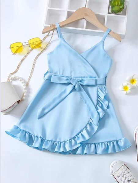 

toddler girls ruffle hem belted wrap dress she, Red;yellow