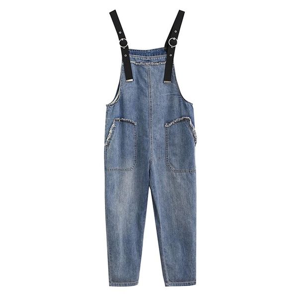 

summer rompers women jeans jumpsuit large size 2021 loose casual denim womens jumpsuits big pocket overalls women's, Blue