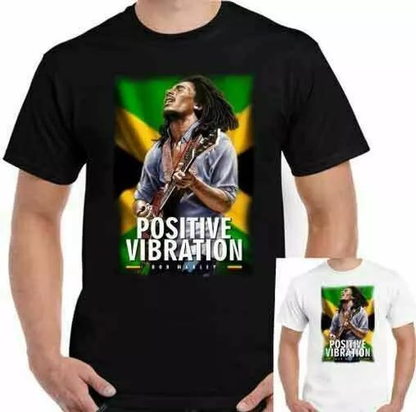 

bob marley t-shirt positive vibration reggae jamaica guitar rasta mens, White;black