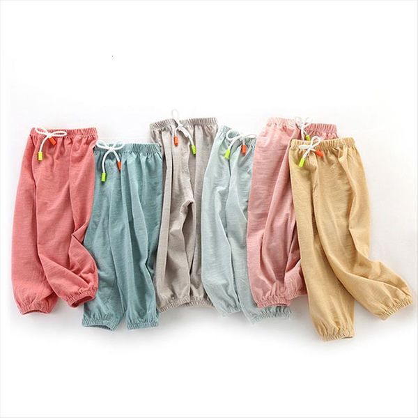 

summer children boys girls pants thin breathable prevent mosquito cotton candy color, Blue
