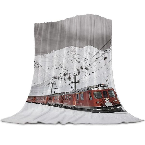

blankets snow mountain red train printed flannel throw blanket quilts keep warm sofa child home textiles family gift