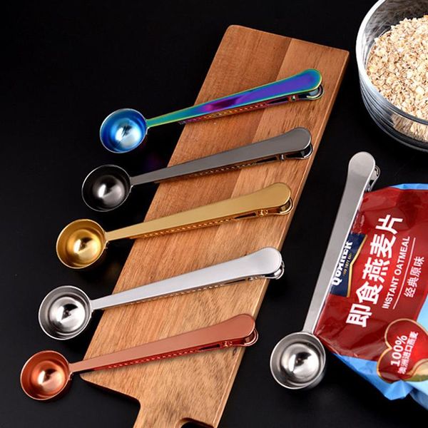 

spoons 2 in 1 coffee spoon sealing clip stainless steel espresso beans powder cafe accessories kitchen tool