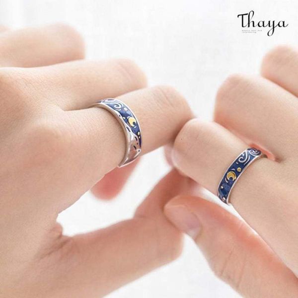 

van gogh star lovers enamel fashion sea blue opening ring, Silver