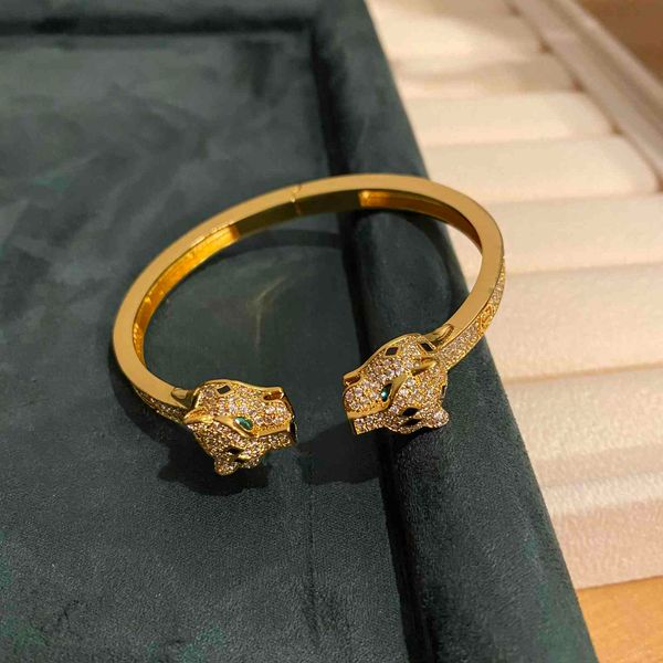 

jewelry sets fashion double-headed bold leopard bracelet ring set zircon epoxy elegant women exaggeration classic punk open cheetah bangle, Black