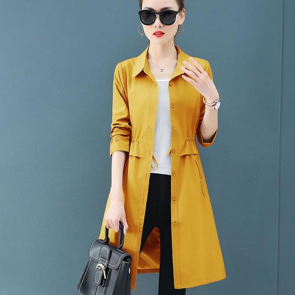 

women's trench coats 2021 spring coat autumn casual long oversize red khaki pink windbreaker fashion elegant, Tan;black