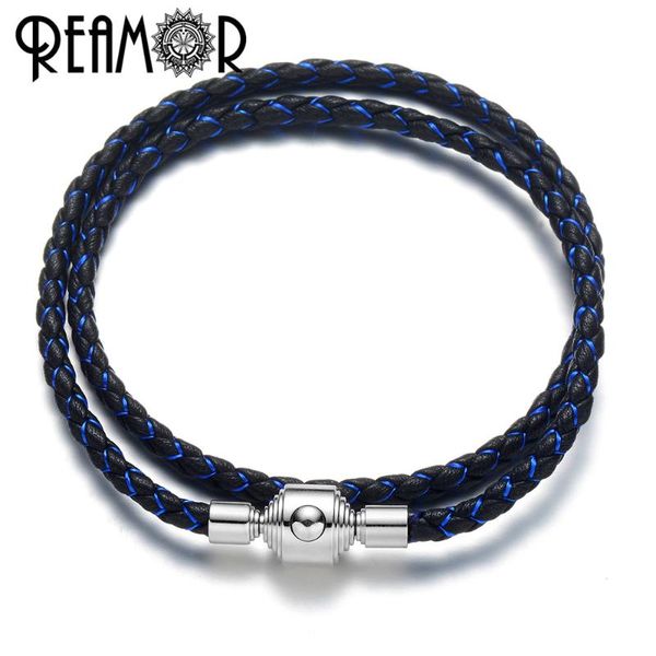 

charm bracelets reamor simple 4 color silk braided genuine leather bracelet stainless steel clasp european diy women men jewelry, Golden;silver