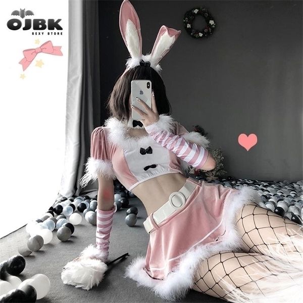 

christmas cute anime bunny girl costume halloween temptation uniform kawaii maid cosplay passion uniform suit, Black;white