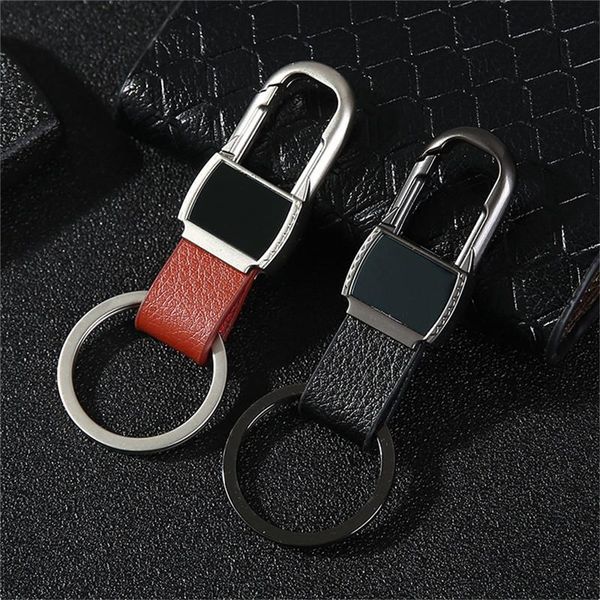 

keychains 2021 men's keychain metal business style black leather led light opener multi-function auto key bag chain men gift, Silver