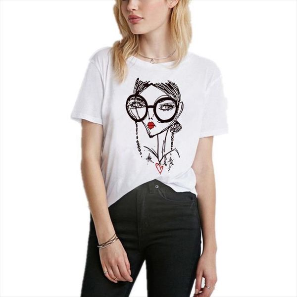 

fashion cool girl print men t shirt mens loose casual tees short sleeve o neck harajuku clothing, White;black