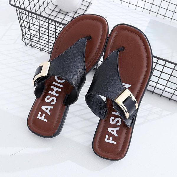 

women summer vintage rome slippers casual shoes beach female slipper sandals home flat flip flops scarpe donna, Black