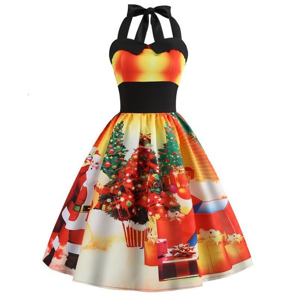 

casual dresses christmas dress women halter robes vintage pin up snowman snowflakes printed retro rockabilly swing party cmvo, Black;gray