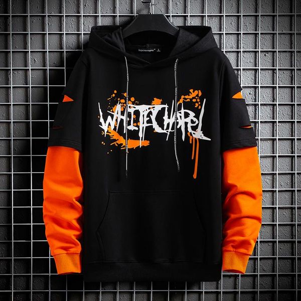 

men's hoodies & sweatshirts plus size hooded men 2021 print letter mens hoodie pockets streetwear pullovers clothing homme, Black