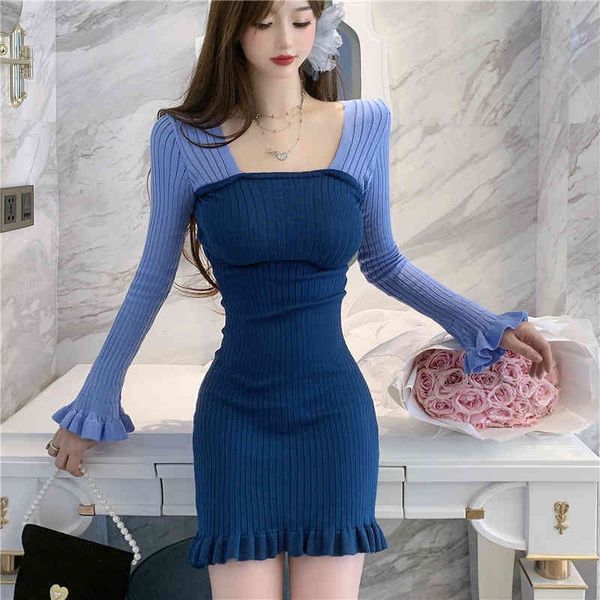 

knitwear long sleeve korea women night club party dresses skinny slim fit elegant ladies bodycon casual mini dress clothes, Black;gray