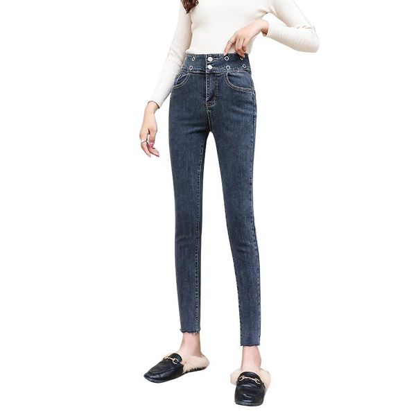 

autumn jeans women black vintage high waist denim spring pants elastic skinny pencil stretch femme women's, Blue