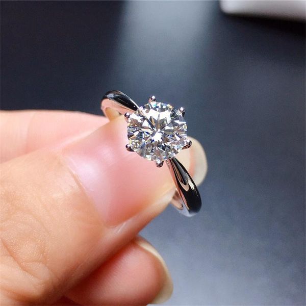 

100% genuine 1ct classic moissanite 925 sterling silver rings round brilliant cut vvs1 lab diamond test passed with certificate cluster, Golden;silver