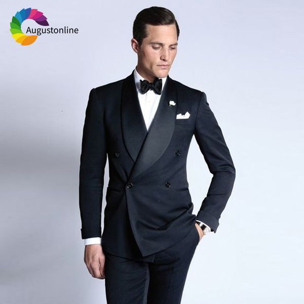 

men's suits & blazers double breasted black shawl lapel slim fit men for wedding groom formal costume prom tuxedo man blazer, White;black