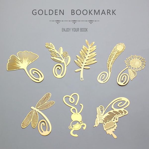 

8pcs gold feather bookmarks for books mini butterfly sunflower dragonfly page marker note school reading supplies gift f409 bookmark
