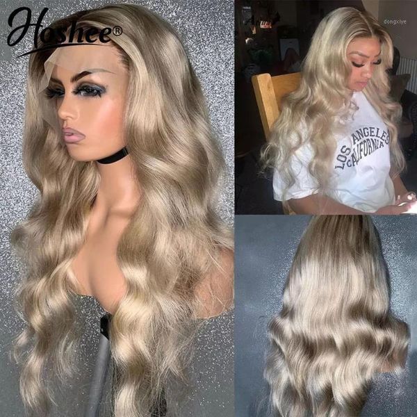 

body wave lace front wig peruvian ombre transparent wigs for women human hair t3 613 frontal remy1, Black;brown