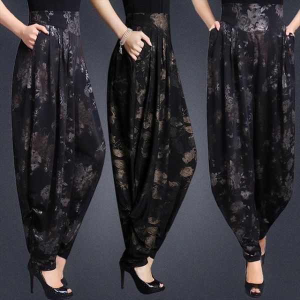 

super loose elegant harem womens capris elastic waist casual trousers chiffon fashion female long, Black;white