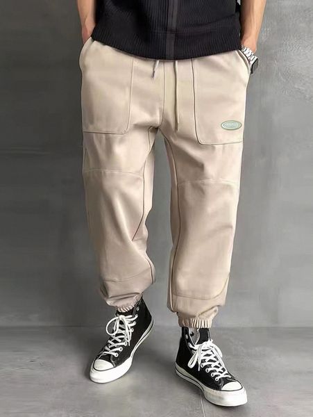 

men letter patched detail drawstring waist sweatpants q8cu#, Black