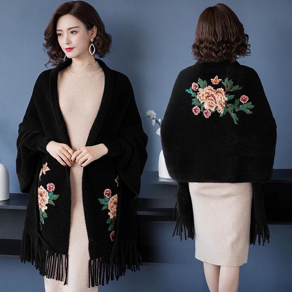 

scarves ladies vintage style luxury warm tassels poncho winter pashmina wraps fringe long capes cashmere scarf women shawl, Blue;gray