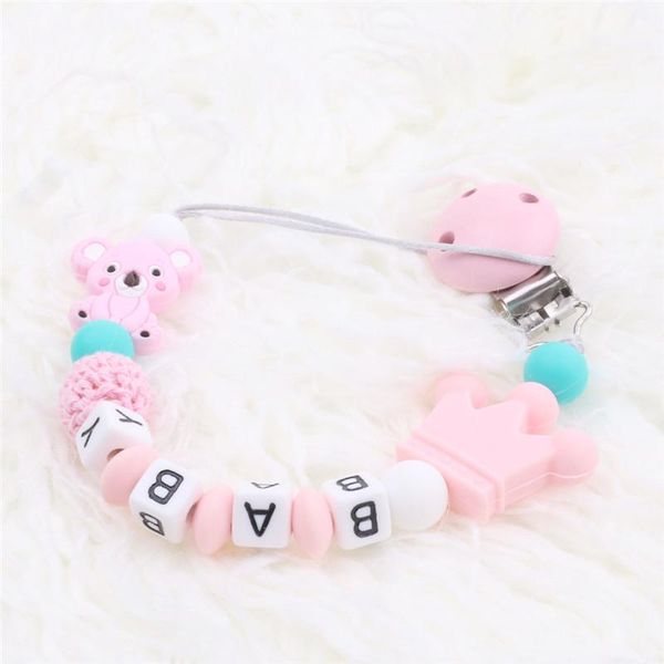 

pacifier holders&clips# 1pc handmade silicone personalised name baby clips with animal crochet beads crown chain holder
