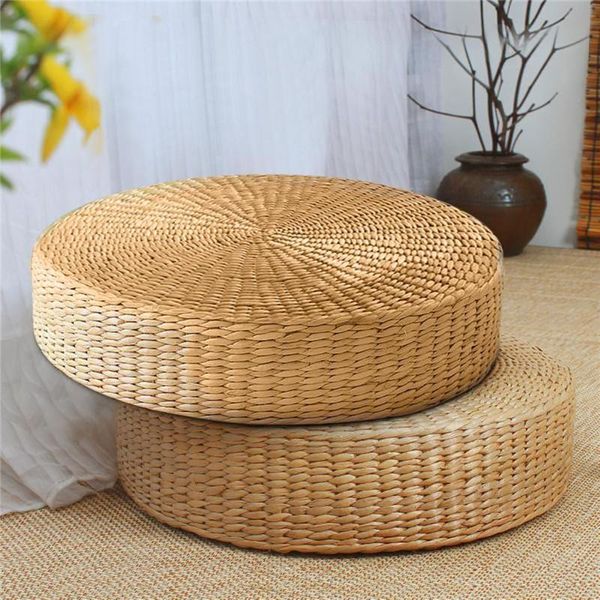 

40x6cm natural straw weaving round pouf tatami cushion floor cushions meditation yoga mat home bedroom chair cushion/decorative pillow