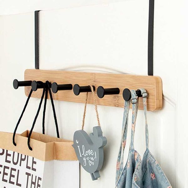 Bambus Tür Montage Haken Hangner Rack Kleidung für Handtuch Hosen Mantel Home Lagerung Hut Haken Aufhänger Schlafzimmer Tür Organizer 210609