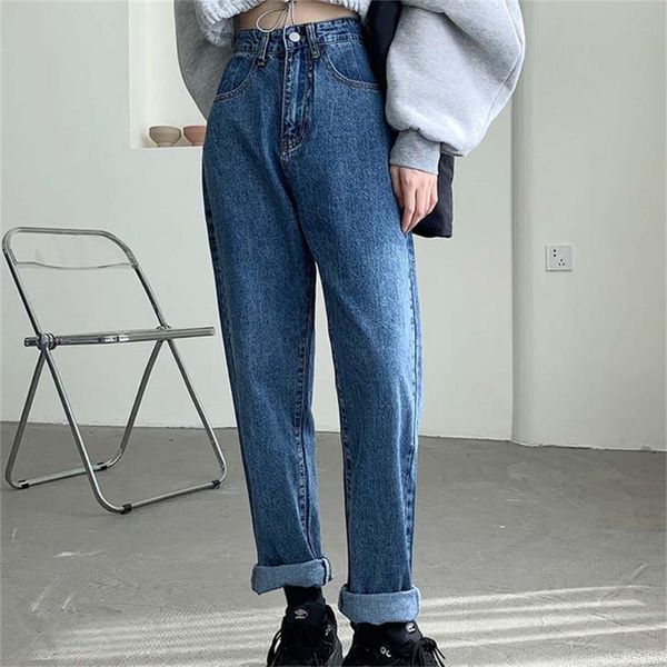 

women's jeans pant women autumn fashion pants high waist casual straight ol denim retro mujer loose harem trousers, Blue