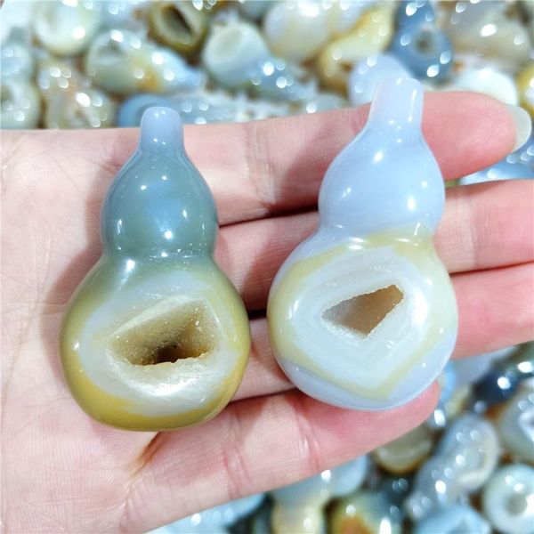 

decorative objects & figurines 2pc natural original color agate druse geode crystal figurine stone carving gourd handicraft calabash wic