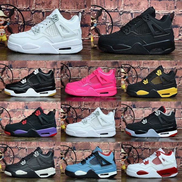 

kids jumpman 4 bred cactus jack pure chicago youth basketball shoes 4s children boy girls white alternate 89 black sneakers size 28-35