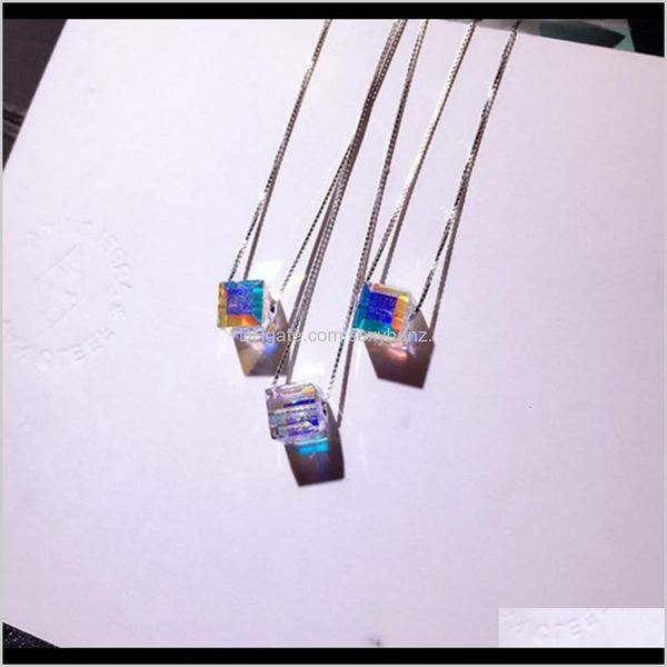 

pendant necklaces & drop delivery 2021 pendants s925 sterling sier crystal necklace aurora colorful square sugar clavicle chain former 3 sta, Silver