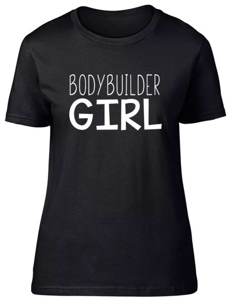 

Bodybuilder Girl Fitted Womens Ladies T Shirt, White;black
