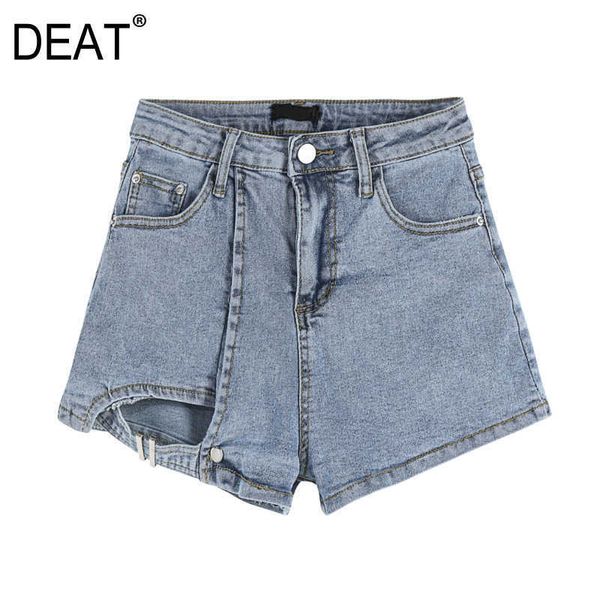 

[deat] summer fashion short pants high waist solid color irregular personality women wide leg denim shorts 13c872 210527, White;black