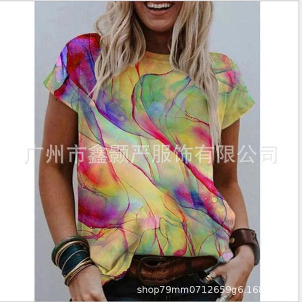 

women's t-shirt xiaowang 2021 summer urban leisure color printed round neck short sleeve, White
