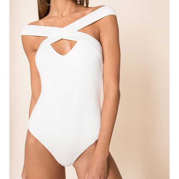 

women bodysuit white sleeveless crossover female jumpsuit bodycon fashion high street body femme mujer 210420, Black;white