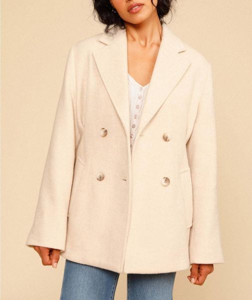 

women's wool & blends autumn winter woolen coat double breasted simple long sleeve pockets office lady jackets 2021 female clothes, Black