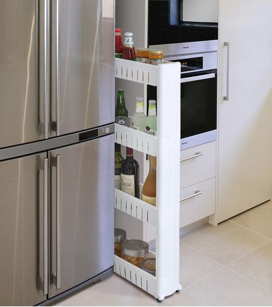 

interspace storage rack gap shelf pulley mobile kitchen toilet bathroom fridge side seam finishing & organization