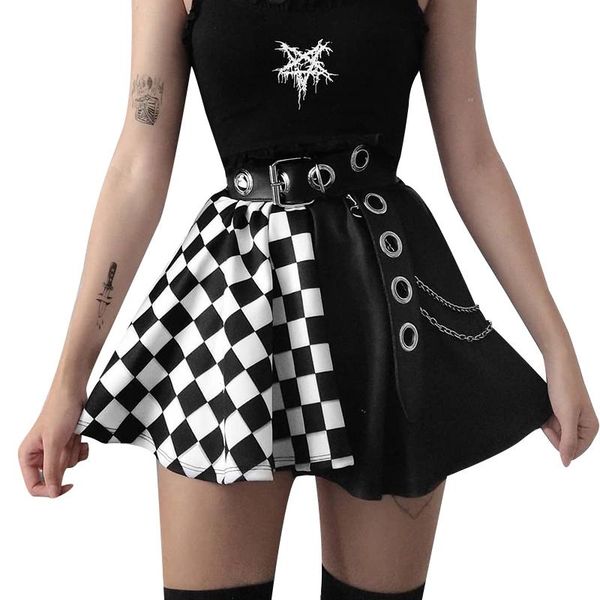 

fashion black white high waist contrast plaid skirt girl student patchwork pleated women's slim skirts