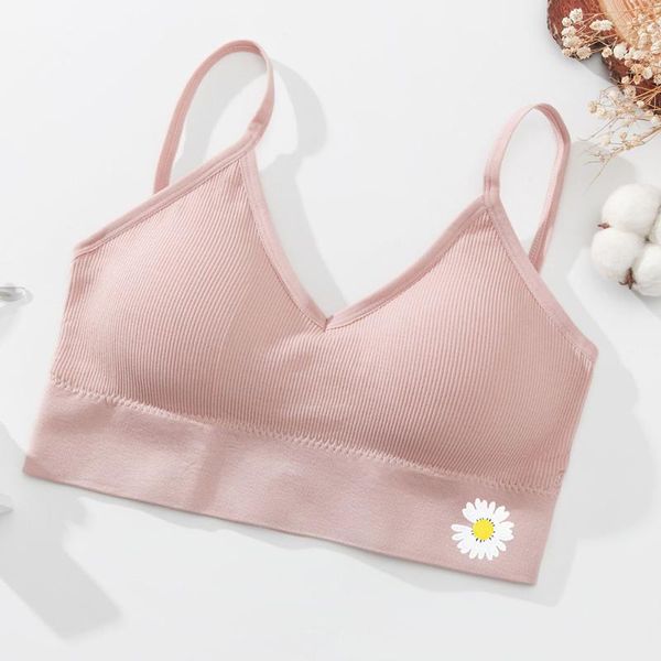 

bras large u-shaped beauty back sling strap daisy print seamless wrapped chest sports vest steelless anti-light underwear, Red;black